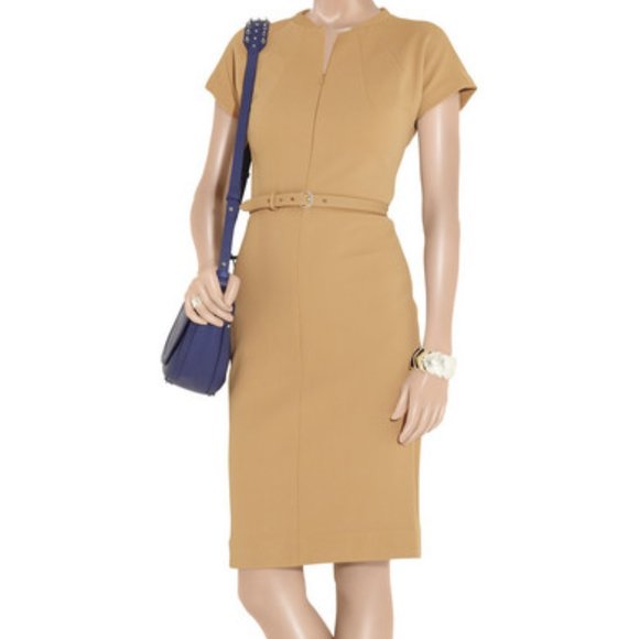 DVF Maizah front-zip belted sheath dress tan camel 12 - Picture 2 of 13